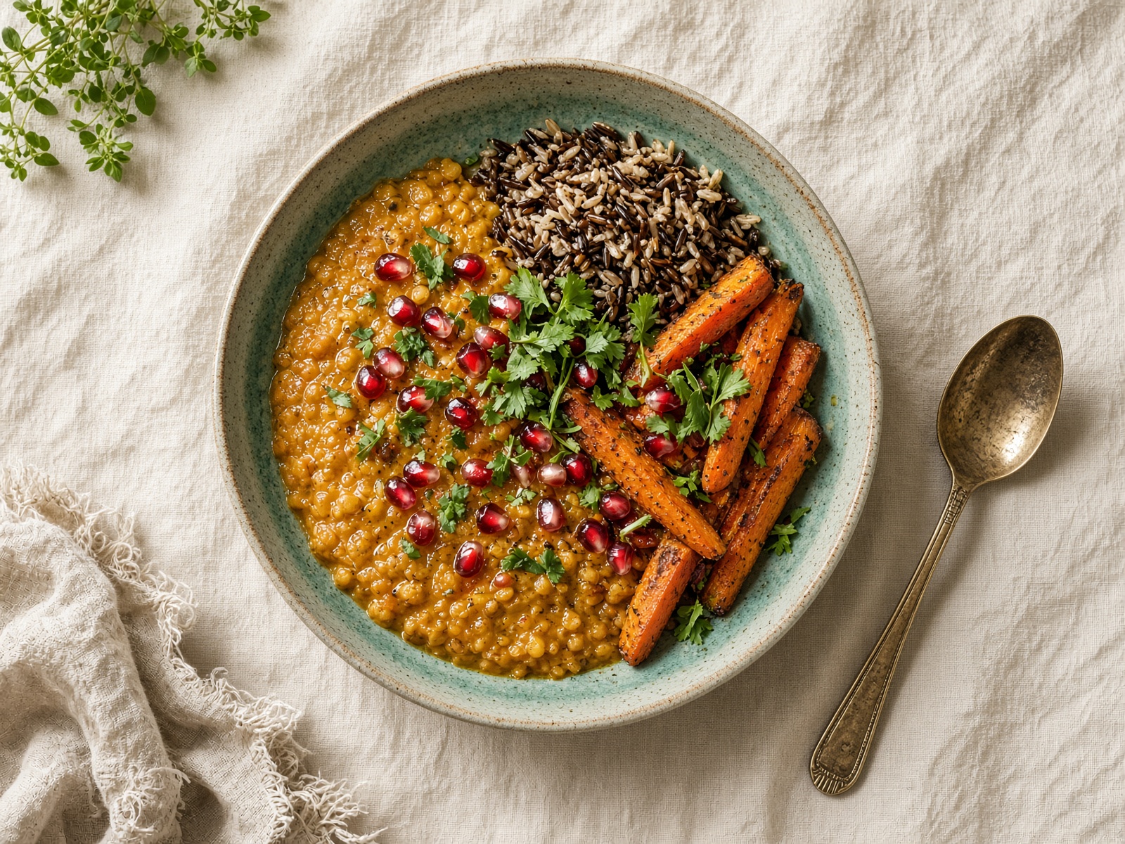 A nourishing bowl set on linen